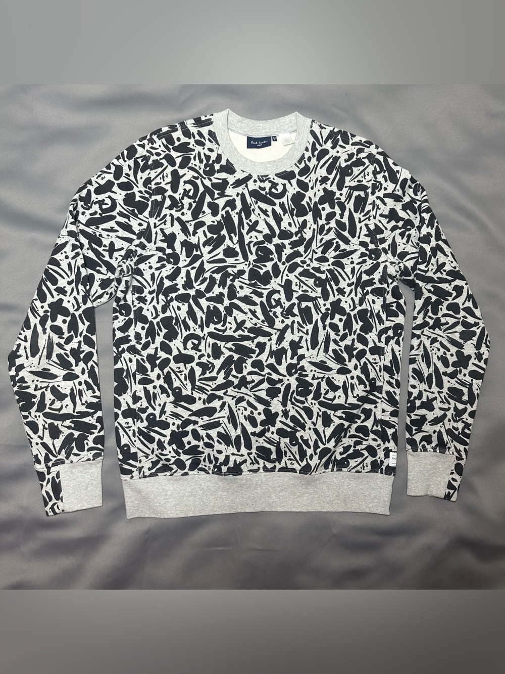 Paul Smith Men's Abstract Brushstroke Black & White Patterned Crewneck Sweatshir